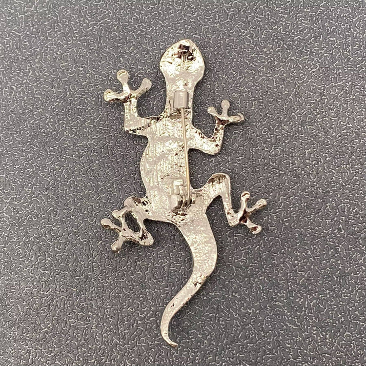Abalone Shell Silver Tone Gecko Brooch