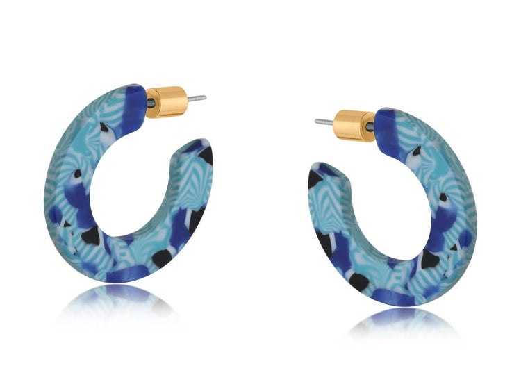 Emma Flat Oval Resin Hoop Earrings: YELLOW PINK