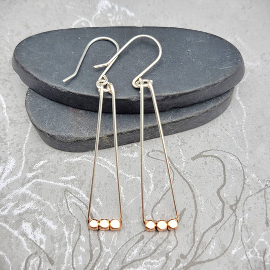 Copper Bead Sterling Silver Triangle Dangle Earrings