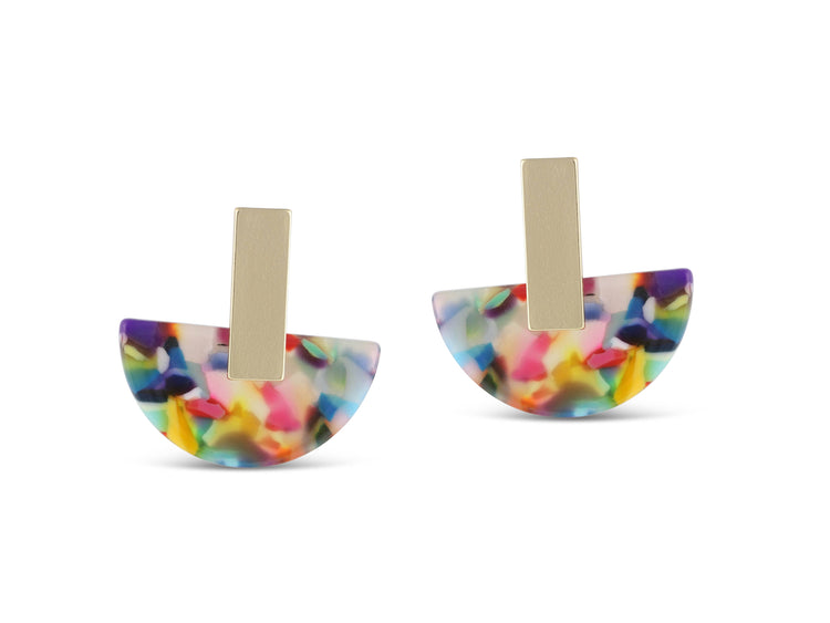 Zara Resin Half Disc Earrings: BEIGE/BROWN/BLACK