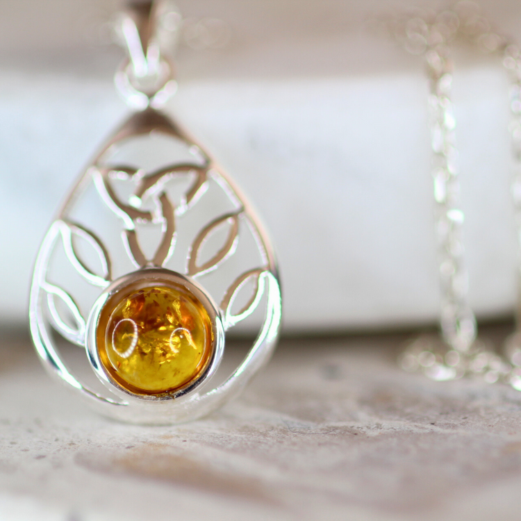 Celtic Amber Silver Pendant