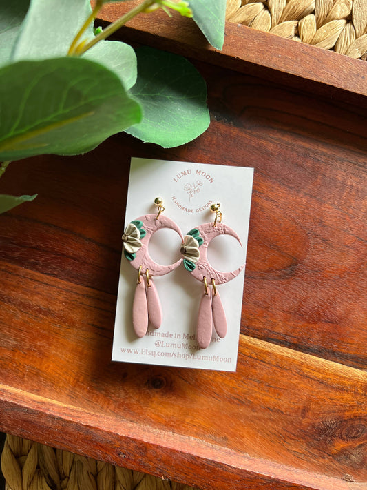 Floral Moon Earrings In Pink