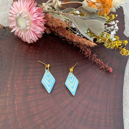 Ophelia - Porcelain Earrings with Gold finish: Light Blue