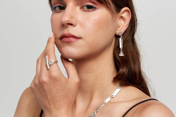 Handmade Clear Crystal Pewter Earrings