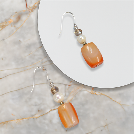 Carnelian Sunrise Barrel Drop Earrings