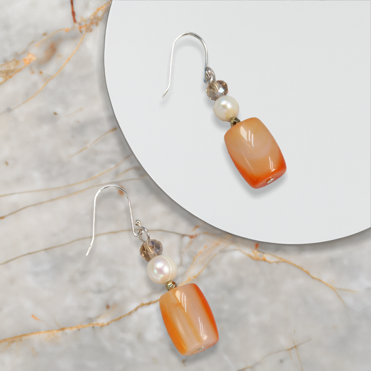 Carnelian Sunrise Barrel Drop Earrings