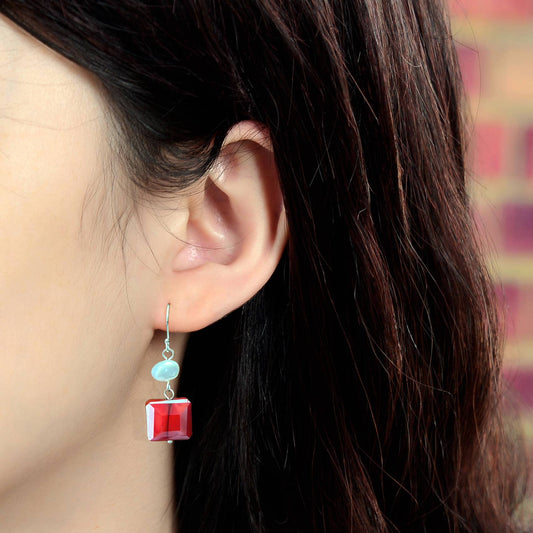 Red Crystals Drop Down Earrings