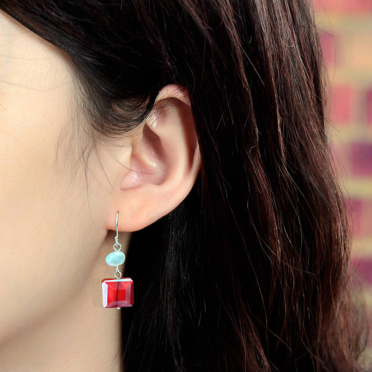 Red Crystals Drop Down Earrings