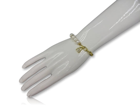 CZ Charm Paperclip Chain & Pearl Bracelet