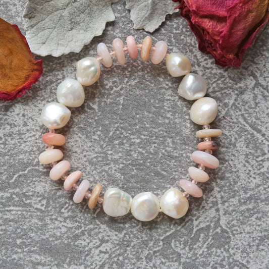 Pink Opal & Pearl Stretch Bracelet