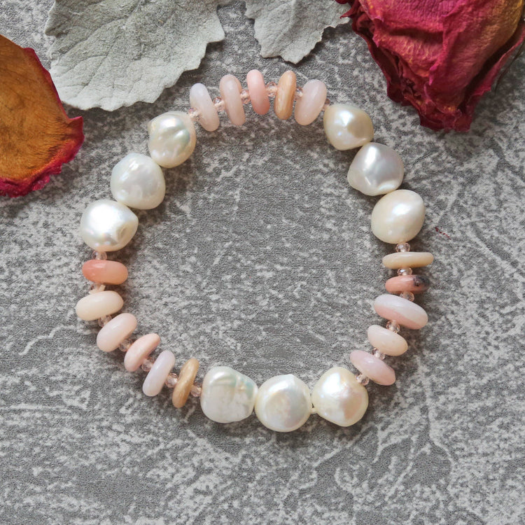 Pink Opal & Pearl Stretch Bracelet