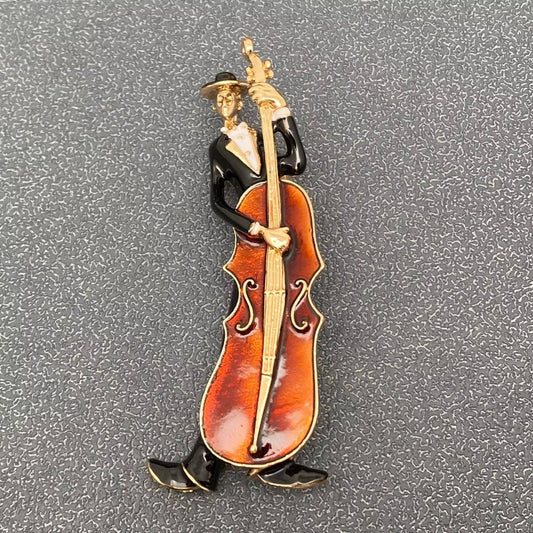 Enamel Musician Playing Cello Brooch