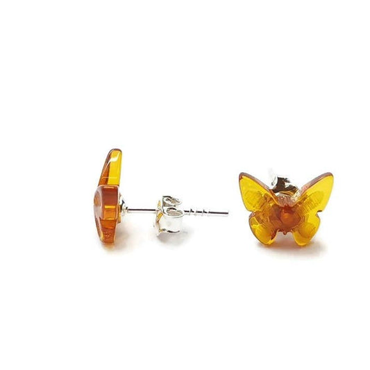 Cognac Amber Butterfly Stud Earrings