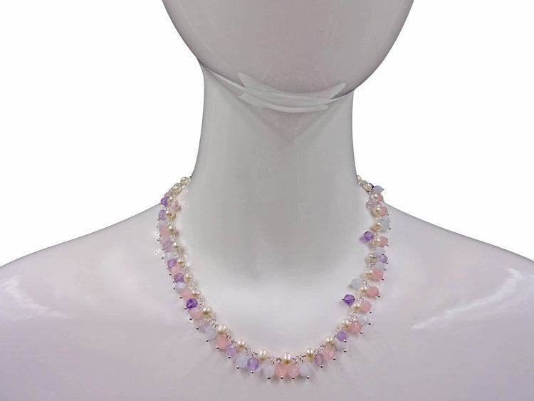 Pearl Gemstone Cluster Necklace