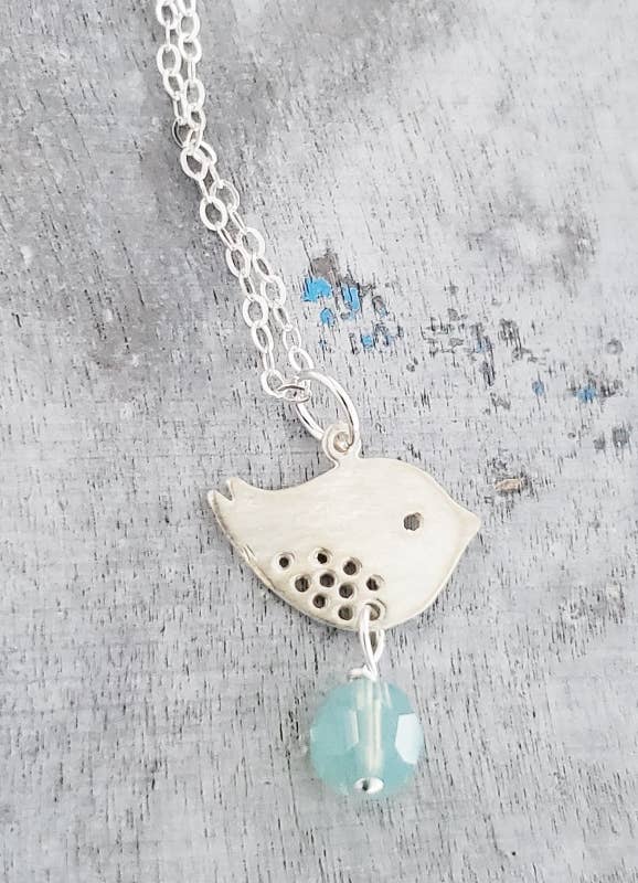 Silver Spotted Bird Pacific Opal Necklace