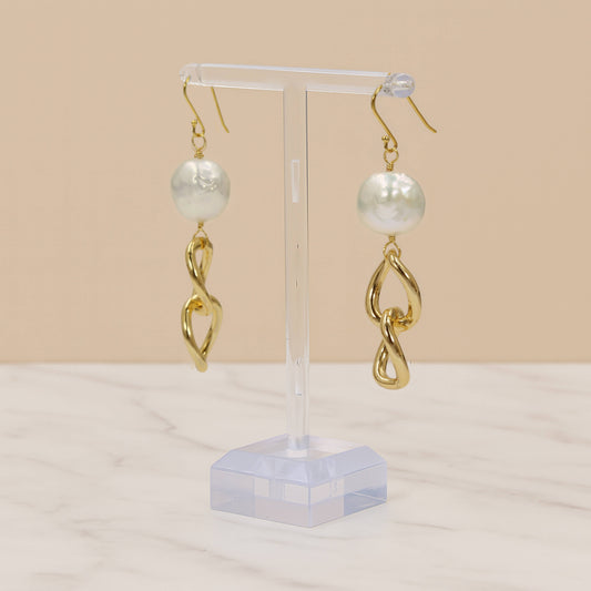 Golden Cascade Coin Pearl Earrings