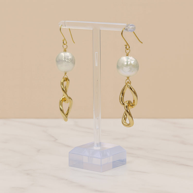 Golden Cascade Coin Pearl Earrings