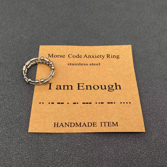 Morse Code Adjustable Ring: I am Enough