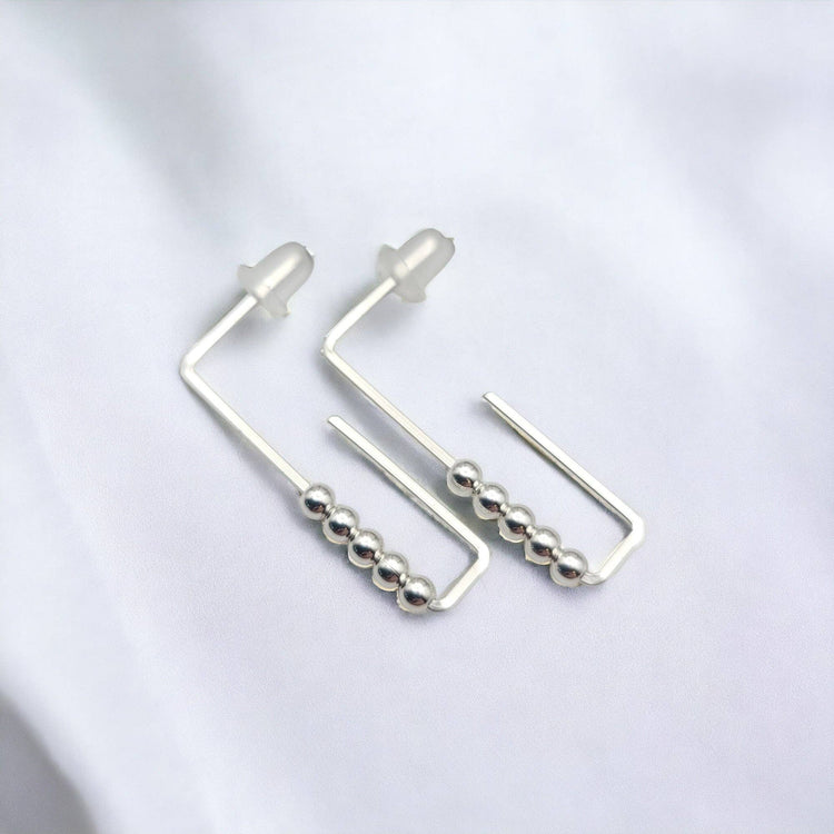 Modern Silver Beaded Post Earrings