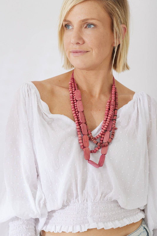 Coffee Tree Bead Necklace Pink