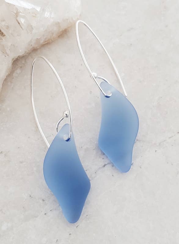Eco Sea Glass Marquis Splash Earrings - Sapphire Blue
