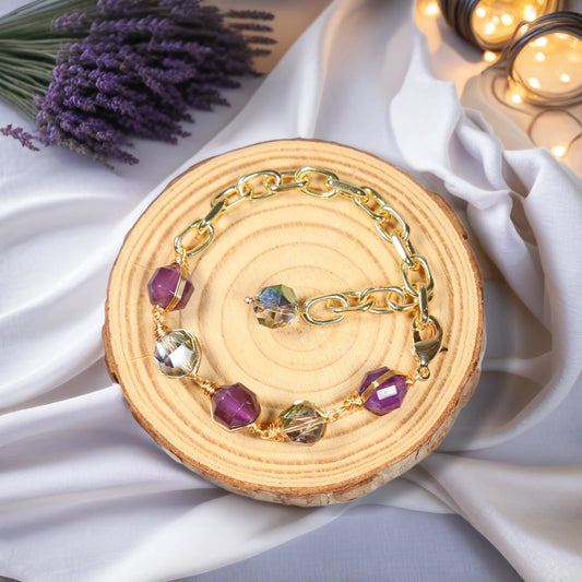 Paperclip Chain & Wire Wrapped Amethyst Bracelet