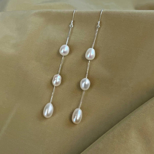 Sterling Silver and Cultured Pearl Drop Earrings.