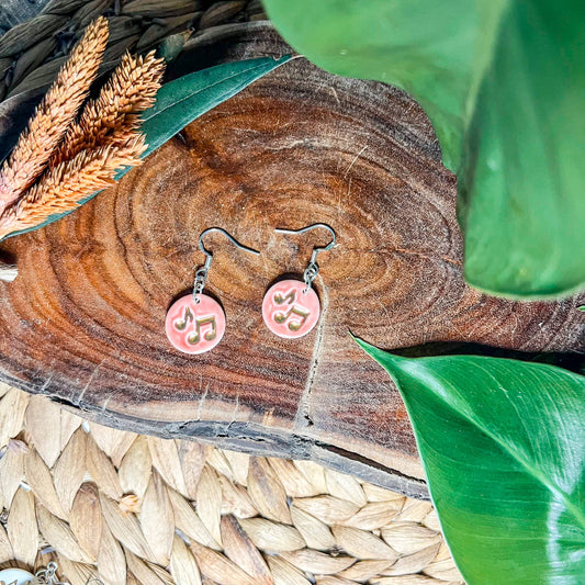 Music note - Porcelain Dangle Earrings: Pink