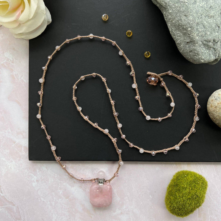 Rose Quartz Gemstone Perfume Bottle Pendant