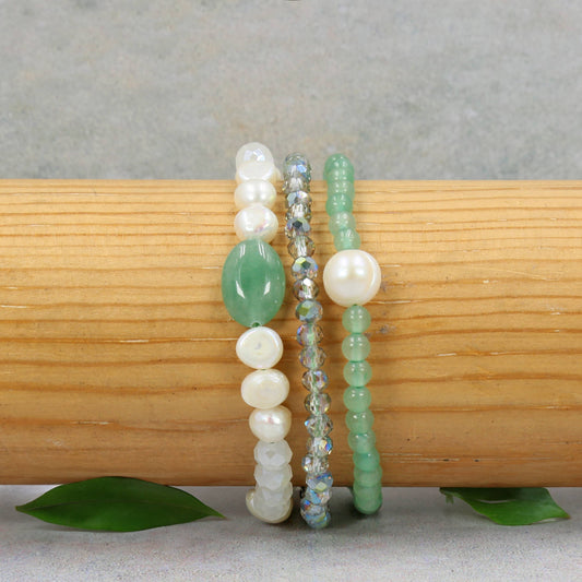 Multi-Strand Aventurine & Cultured Pearls Bracelet