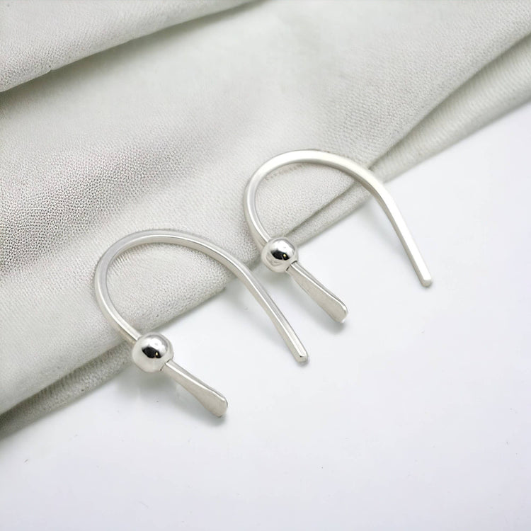 Tiny Silver Hugger Earrings with Silver Bead