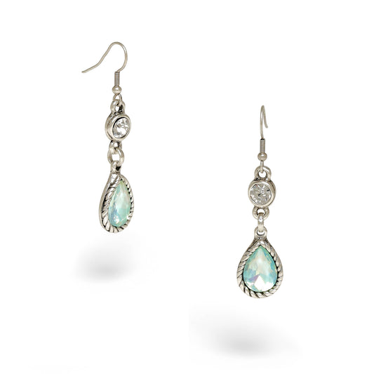 Green Opal Crystal Pewter Earrings Handmade