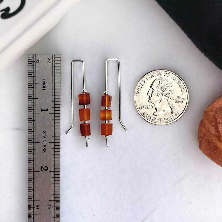 Fall Earrings Sterling Silver Threader with Carnelian Beads