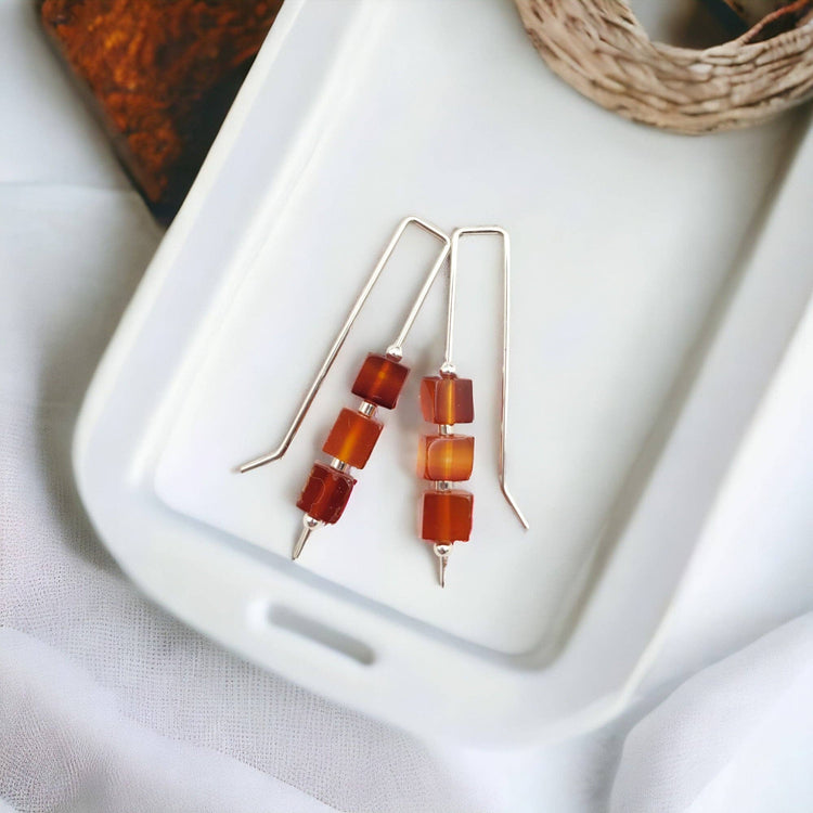 Fall Earrings Sterling Silver Threader with Carnelian Beads