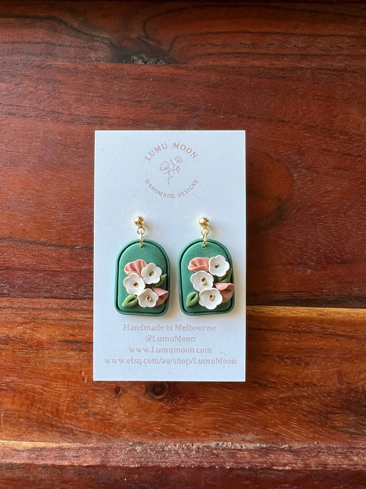 Simple Green Floral Earrings