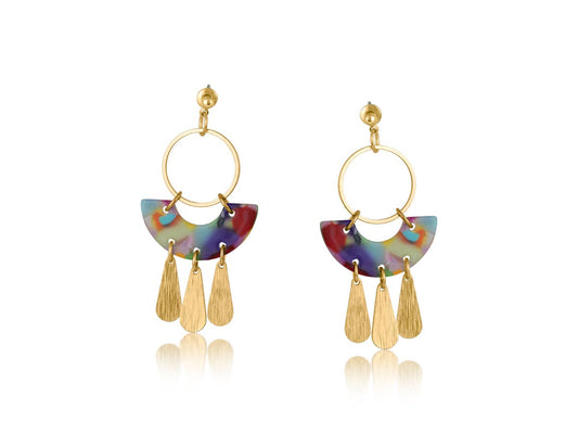 Sophia Statement Geo Metal and Resin Dangle Earrings: RED/ORANGE/LILAC