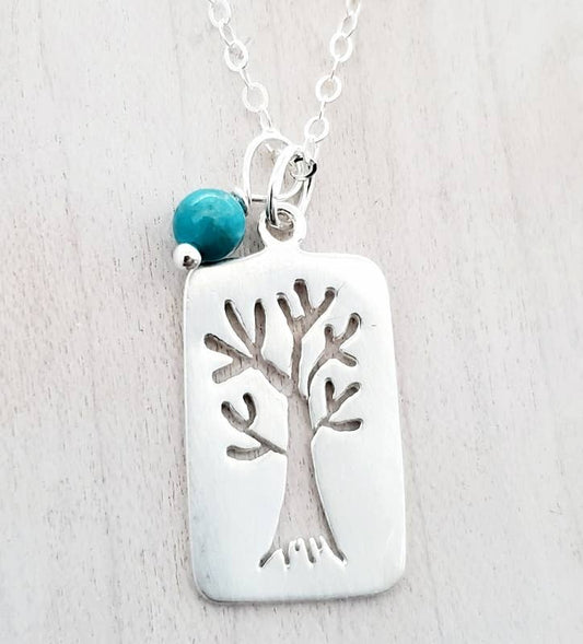 Silver Brushed Tree Of Life Necklace