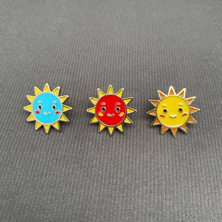 Enamel Smiley Sun Brooch: Yellow