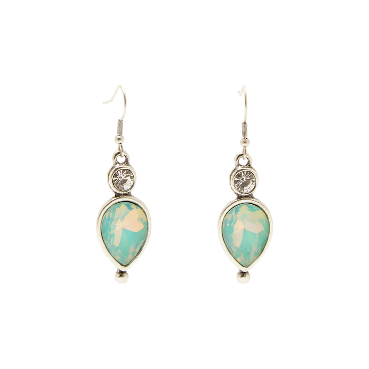 Handmade Pewter Earrings With Green Opal Crystal