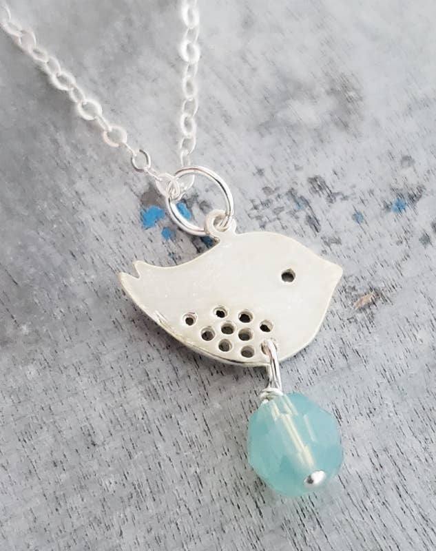 Silver Spotted Bird Pacific Opal Necklace