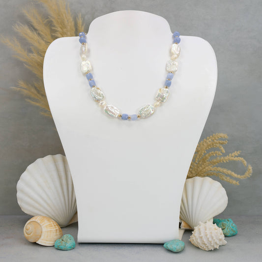 Blue Harmony Pearl & Blue Agate Necklace