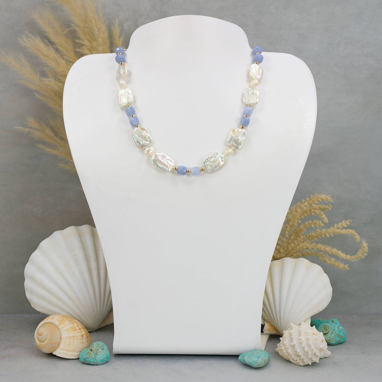 Blue Harmony Pearl & Blue Agate Necklace
