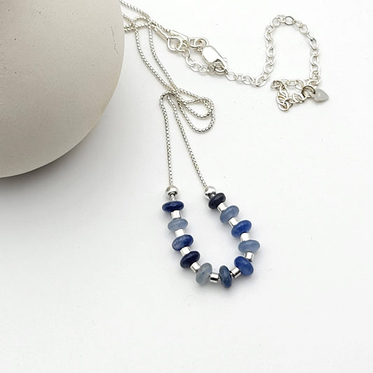 Silver Necklace with Blue Aventurine Gemstones