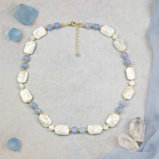 Blue Harmony Pearl & Blue Agate Necklace
