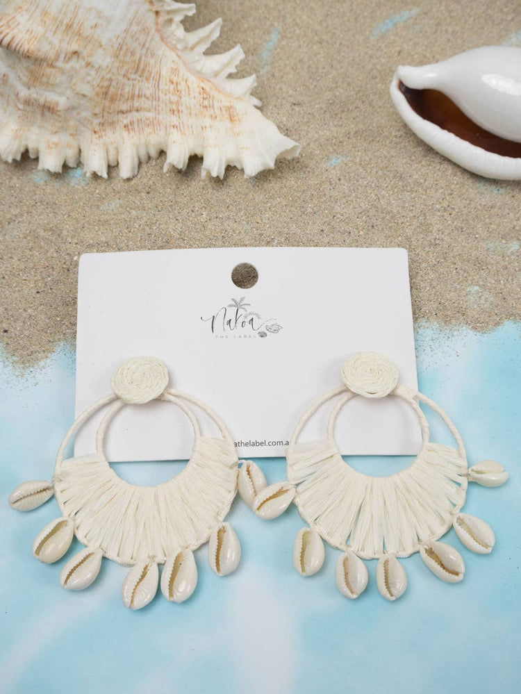 Coastal Raffia & Shell Earrings - Ivory