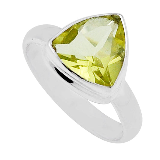 Lemon Quartz Trillion Silver Band Ring
