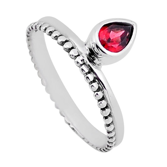 Garnet Silver Band Ring