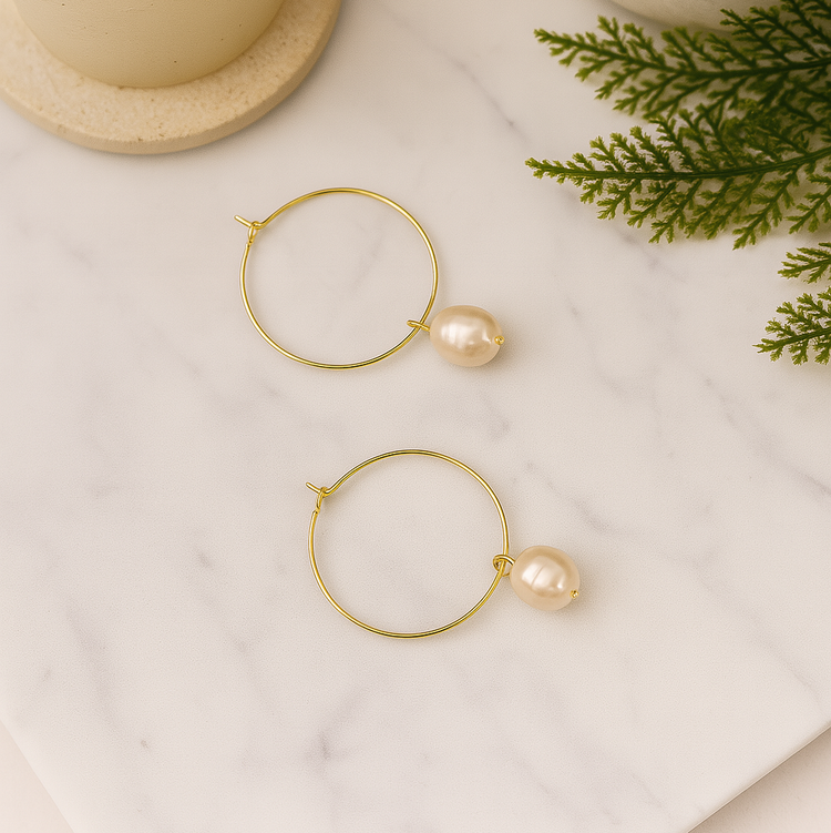 Luna Grace – Pearl Drop Hoop Earrings
