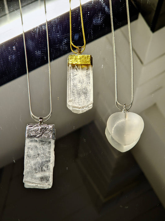 Selenite Necklace Heart & Silver Chain