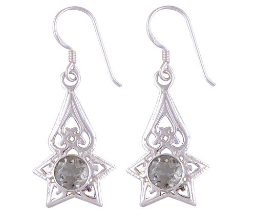 Green Amethyst Star Silver Earrings